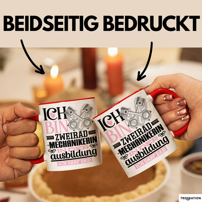 Zweiradmechanikerin Ausbildung Start Geschenk Tasse Ich Bin Zweiradmechanikerin In Der Ausbildung Ich Darf Das Kaffee-Becher Geschenkidee Rot Trendation