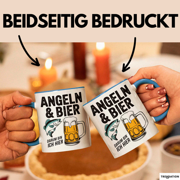 Angeln Fischer Bierliebhaber Tasse Geschenk Lustige Geschenkidee Spruch Angeln Und Bier Darum Bin Ich Hier Blau Trendation