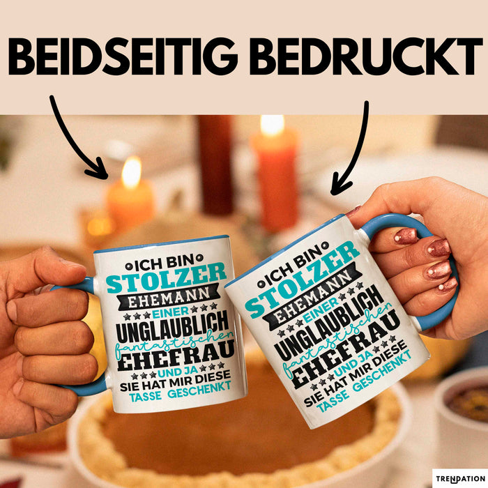 Ehemann Tasse Geschenk Ich Bin Stolzer Ehemann Geschenkidee Lustiger Spruch Becher Blau Trendation