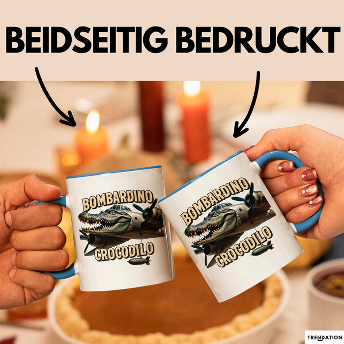 Bombardino Crocodilo Tasse Meme Italienisch Lustig Becher Blau Trendation