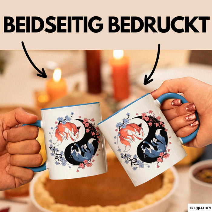 Fuchs Tierliebhaber Tasse Geschenk Lustige Geschenkidee Spruch Japanischer Kitsune Fuchs Blau Trendation