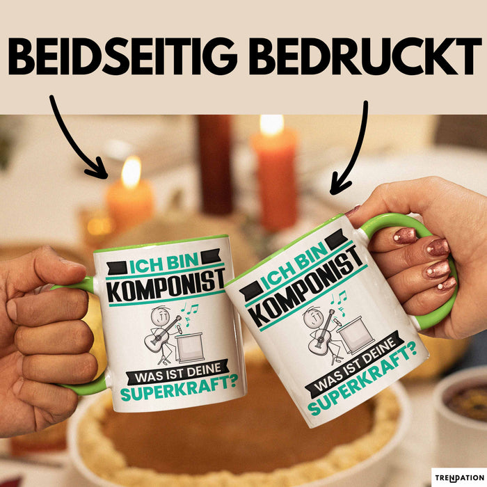 Komponist Tasse Geschenk für Komponist Geburtstag Lustiger Spruch Kaffee-Becher Was Ist Deine Superkraft Grün Trendation
