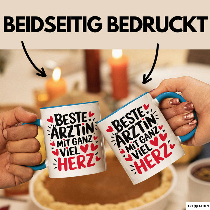 Aerztin Tasse Geschenk Beste Aerztin Mit Ganz Viel Herz Geschenkidee Beruf Blau Trendation