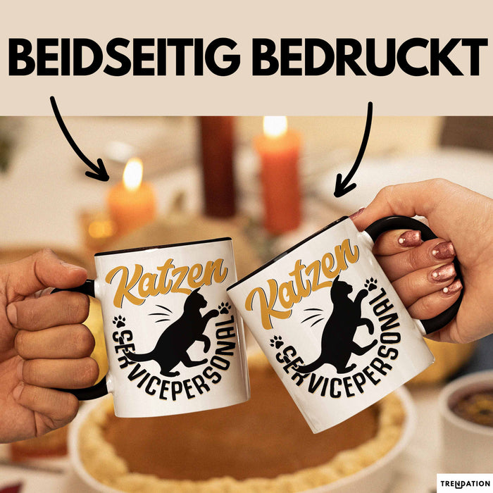 Katzen Geschenk Tasse Katzen-Besitzerin Kaffeebecher Katzen Servicepersonal Geschenkidee Schwarz Trendation