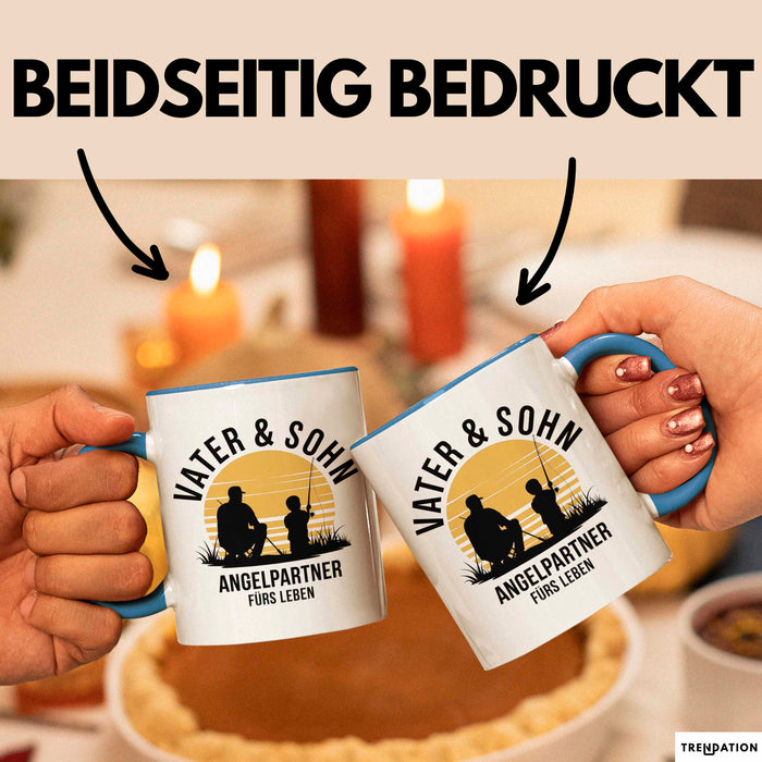 Angeln Fischer Vater Sohn Tasse Becher Geschenk Lustige Geschenkidee Spruch Vater & Sohn Angelpartner Fürs Leben Blau Trendation