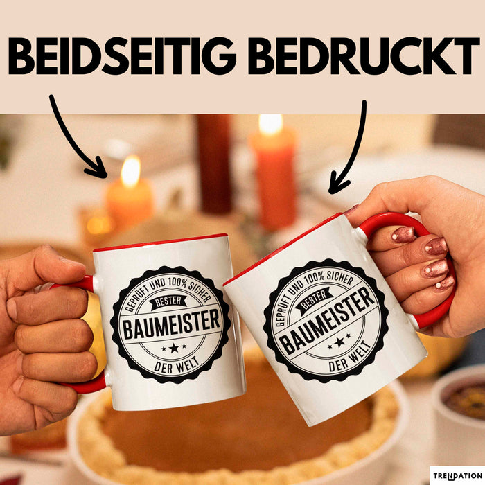 Bauarbeiter Tasse Geschenk 100% Bester Bauleiter Handwerker Geschenkidee Lustig Rot Trendation