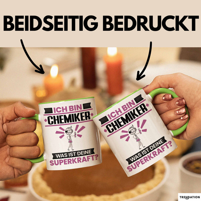 Chemiker Tasse Geschenk für Chemiker Geburtstag Lustiger Spruch Kaffee-Becher Was Ist Deine Superkraft Grün Trendation