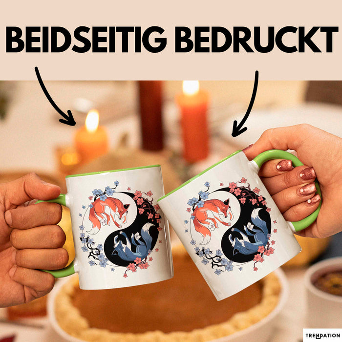 Fuchs Tierliebhaber Tasse Geschenk Lustige Geschenkidee Spruch Japanischer Kitsune Fuchs Grün Trendation
