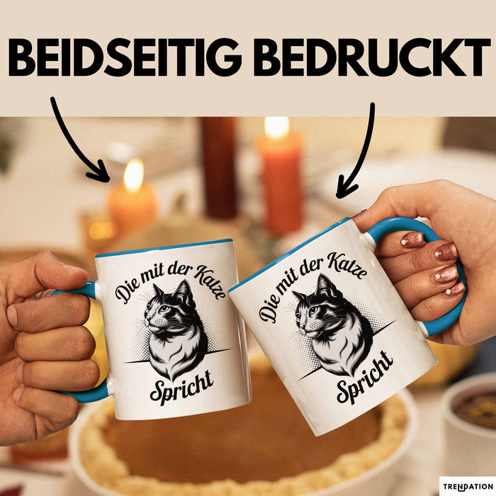 Katzenliebhaber Tasse Geschenk Spricht mit Katzen Katzenfan Blau Trendation