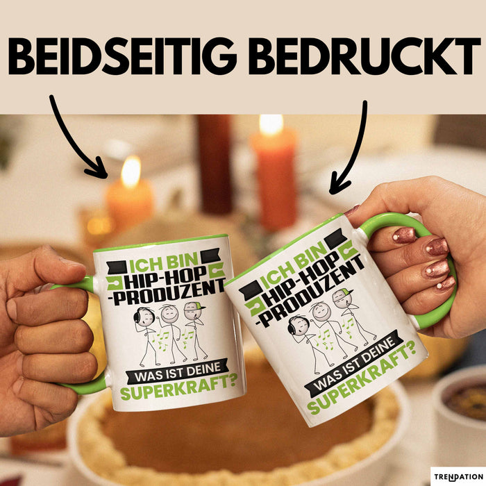 Hip-Hop-Produzent Tasse Geschenk für Hip-Hop-Produzent Geburtstag Lustiger Spruch Kaffee-Becher Was Ist Deine Superkraft Grün Trendation