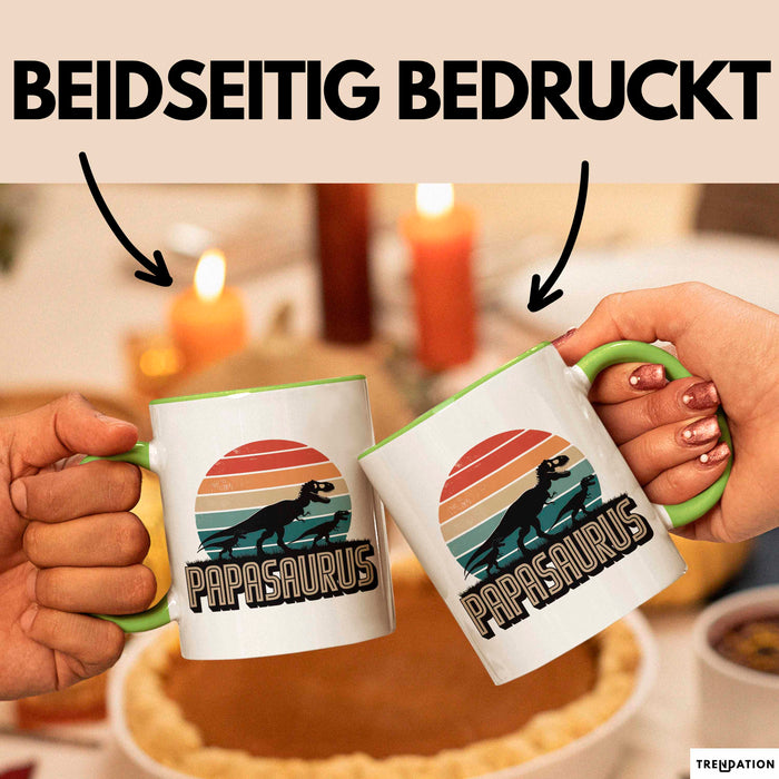 Papa Vatertag Tasse Becher Geschenk Lustige Geschenkidee Spruch Papasaurus Dinosaurier Grün Trendation