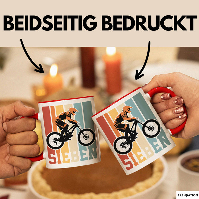 Tasse SIEBEN Grafik RetroStil Geschenkidee 7. Geburtstag Jungs Rot Trendation