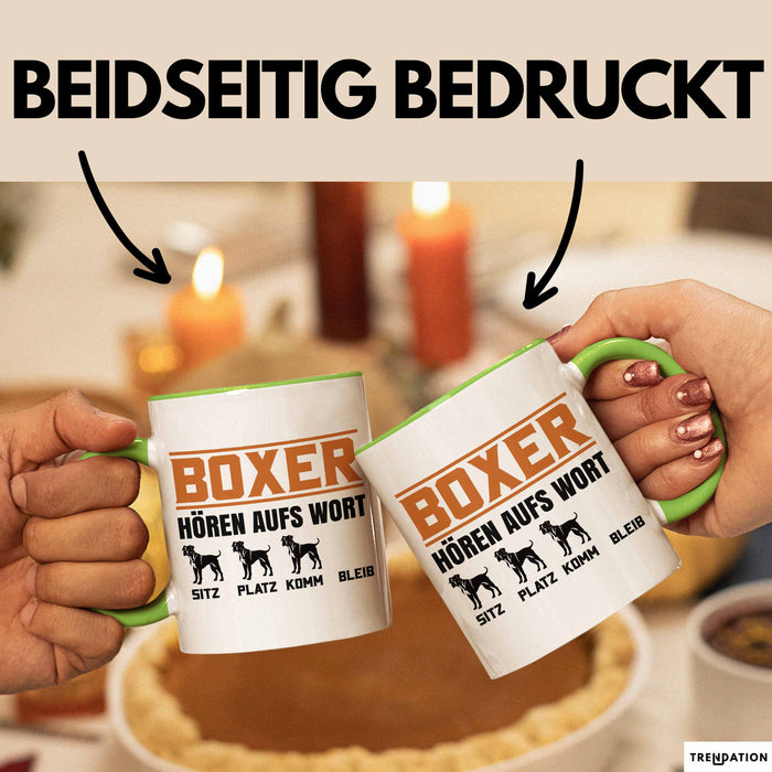 Boxer Hören Aufs Wort Tasse Geschenk Boxer Besitzer Mama Becher Grün Trendation