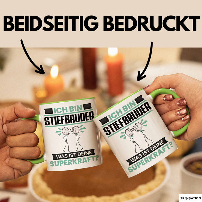 Stiefbruder Tasse Geschenk für Stiefbruder Geburtstag Lustiger Spruch Kaffee-Becher Was Ist Deine Superkraft Grün Trendation