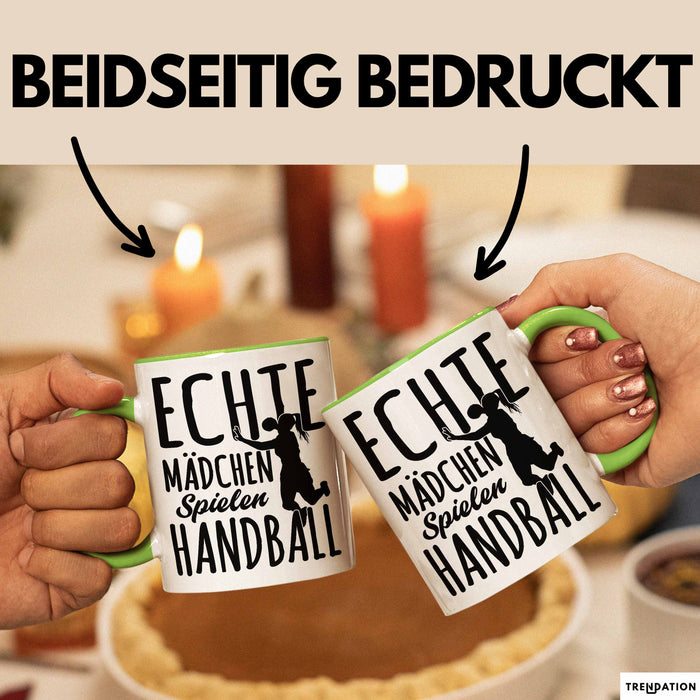 Mädchen Handball-Spielerin Tasse Geschenk Spruch Echte Mädchen Spielen Handball Geschenkidee Frauen Grün Trendation