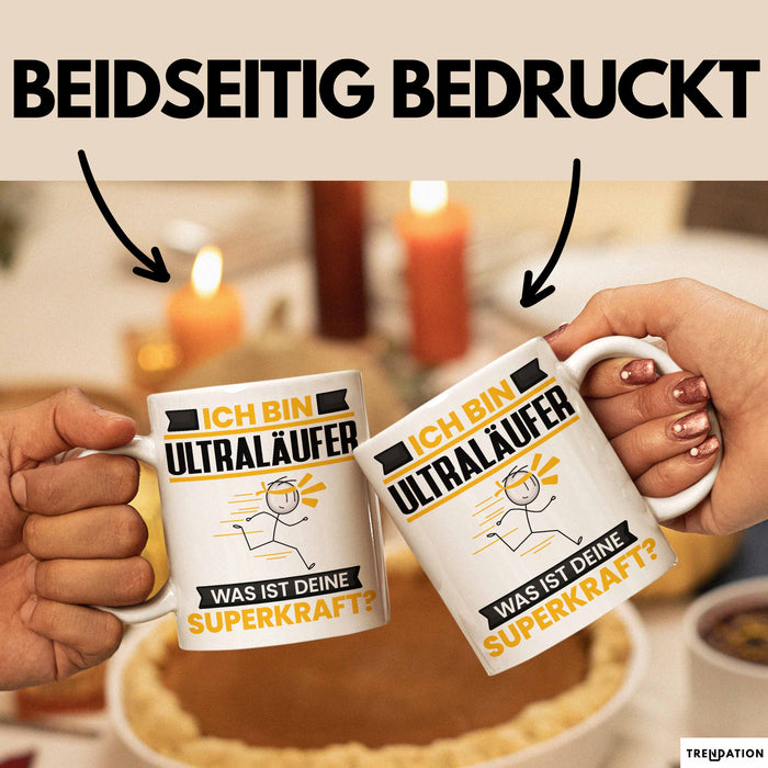 Ultraläufer Tasse Geschenk für Ultraläufer Geburtstag Lustiger Spruch Kaffee-Becher Was Ist Deine Superkraft Weiß Trendation