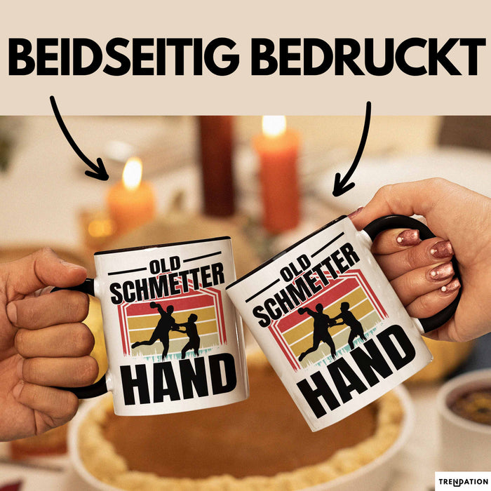 Handball Geschenk Tasse Geschenkidee Handball-Spieler Handballspielerin Mädchen Jungs Kaffee-Becher Old Schmetterhand Schwarz Trendation