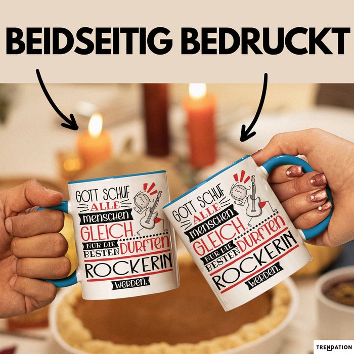 Rockerin Geschenk Becher Tasse Gott Schuf Alle Menschen Gleich Nur Die Besten Durfeten Rockerin Werden Geschenkidee Lustig Blau Trendation
