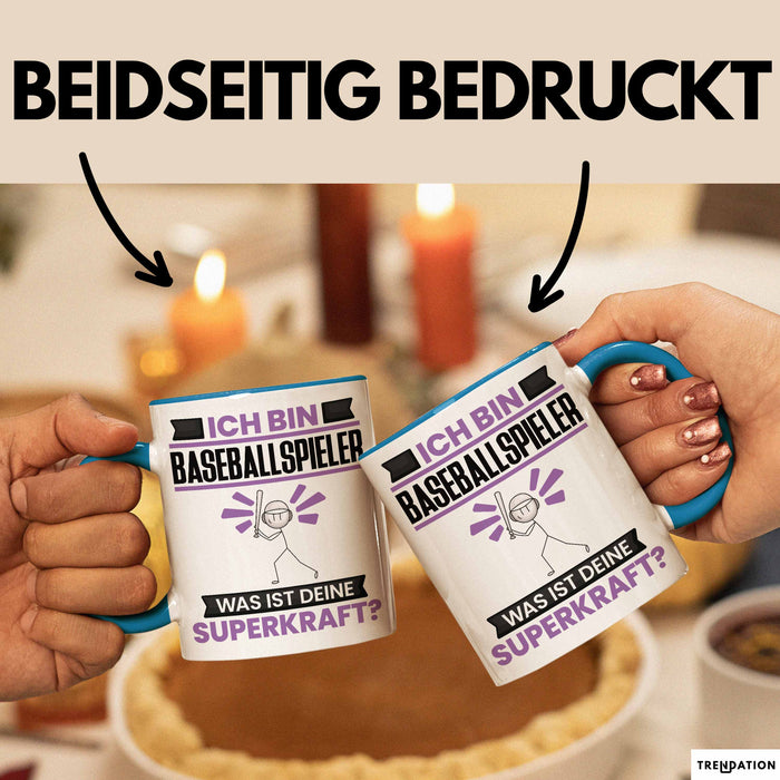 Baseballspieler Tasse Geschenk für Baseballspieler Geburtstag Lustiger Spruch Kaffee-Becher Was Ist Deine Superkraft Blau Trendation