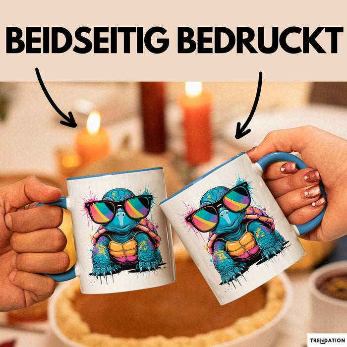 Schildkröte Tier Sonnenbrille Tasse Geschenk Lustige Geschenkidee Spruch Blau Trendation