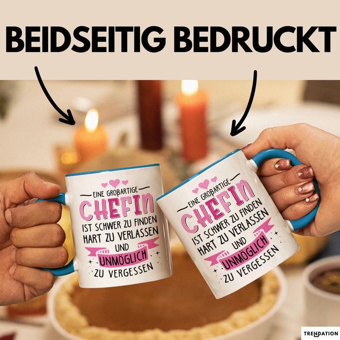 Büroarbeit Kollege Chef Tasse Geschenk Lustige Geschenkidee Spruch Eine Großartige Chefin Ist Schwer Zu Finden Blau Trendation