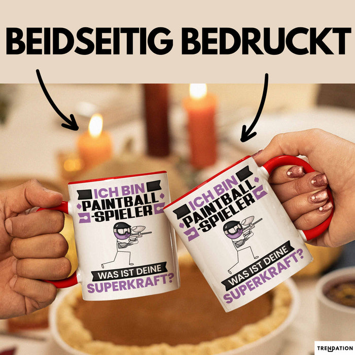 Paintballspieler Tasse Geschenk für Paintballspieler Geburtstag Lustiger Spruch Kaffee-Becher Was Ist Deine Superkraft Rot Trendation