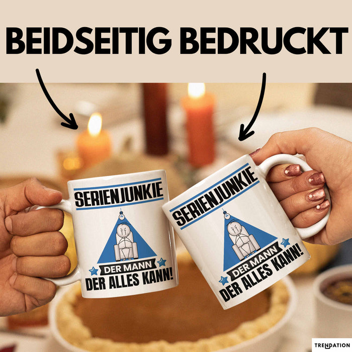 Serienjunkie Tasse Geschenk für Serienjunkie Der Mann Der Alles Kann Geschenkidee zum Geburtstag Weiß Trendation