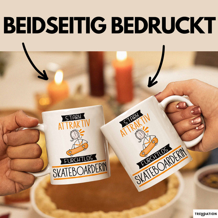 Skateboarderin Tasse Geschenk Becher Stark Attraktiv Furchtlos Skateboarderin Lustige Geschenkidee Weiß Trendation