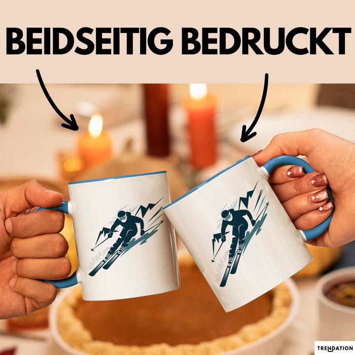 Skifahrer Tasse Geschenkidee für Schneepisten Fans Blau Trendation