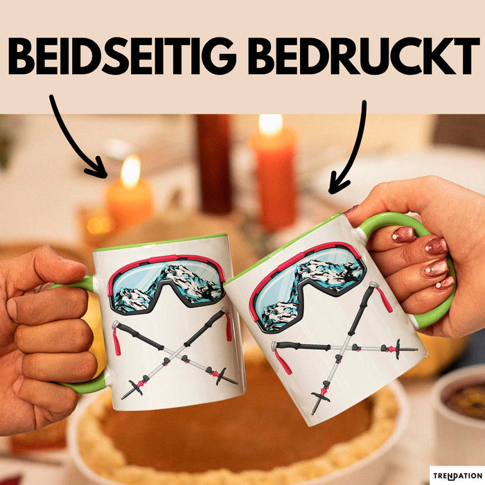 Ski Tasse Geschenk Grafik Skibrille Skistöcker Becher Grün Trendation