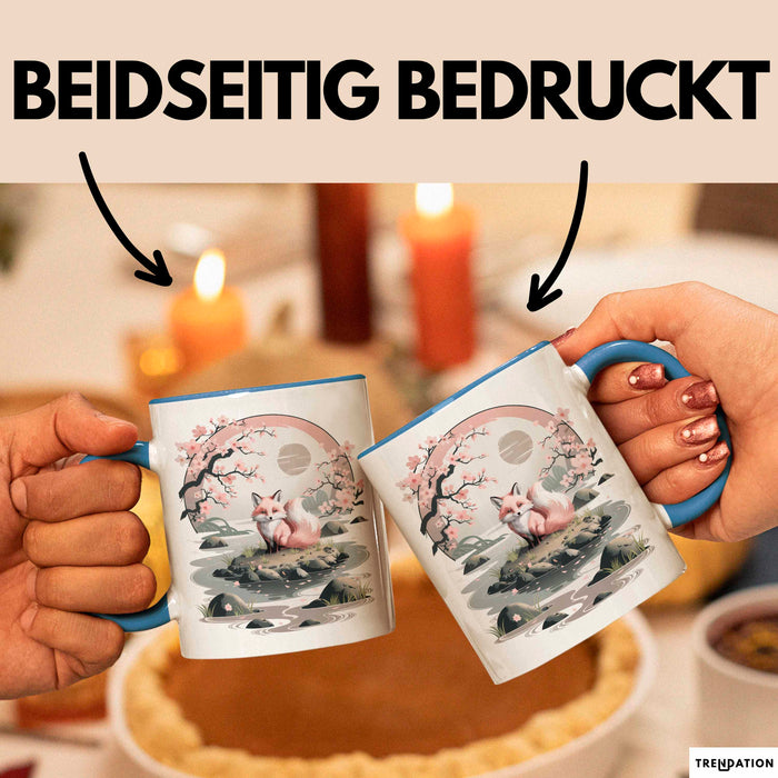 Fuchs Tierliebhaber Tasse Geschenk Lustige Geschenkidee Spruch Japanischer Kitsune Fuchs Blau Trendation