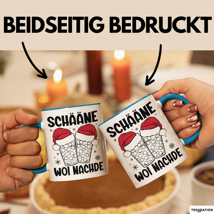 Weihnachten Tasse Geschenk Schääne Woi Nachde Kaffee-Becher Blau Trendation