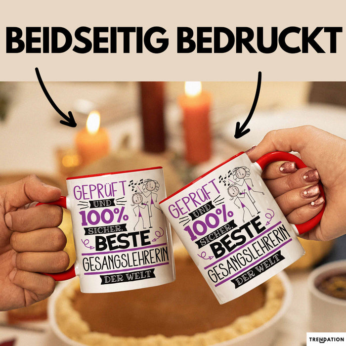 Beste Gesangslehrerin Der Welt Tasse Geschenk für Eine Gesangslehrerin Geprüft Und Sicher Geschenkidee Geburtstag Weihnachten Rot Trendation