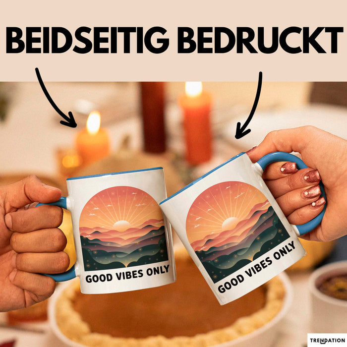 Positive Vibes Tasse Geschenk Lustige Geschenkidee Spruch Für Glückliche Seelen Blau Trendation