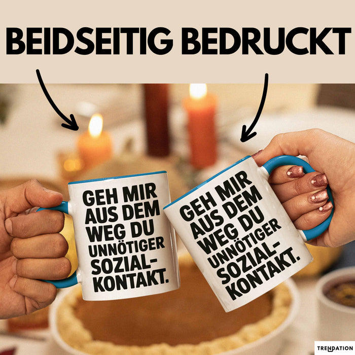 Antisozial Tasse Geschenk Unnoetiger Sozialkontakt Geschenkidee Lustig Sarkasmus Blau Trendation