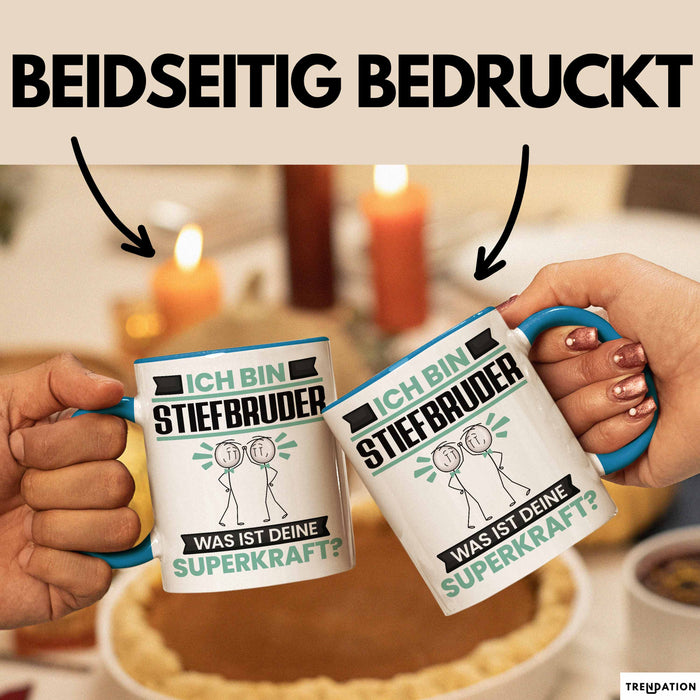 Stiefbruder Tasse Geschenk für Stiefbruder Geburtstag Lustiger Spruch Kaffee-Becher Was Ist Deine Superkraft Blau Trendation