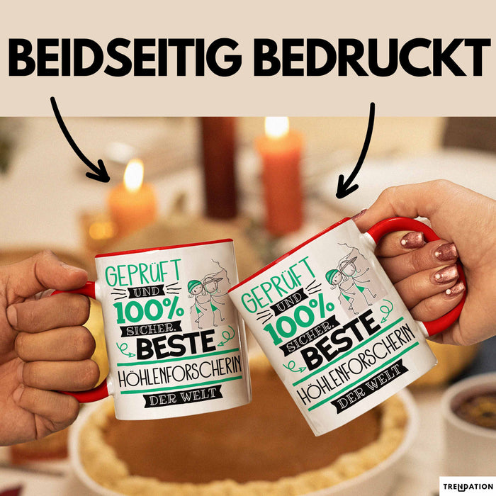 Beste Höhlenforscherin Der Welt Tasse Geschenk für Eine Höhlenforscherin Geprüft Und Sicher Geschenkidee Geburtstag Weihnachten Rot Trendation
