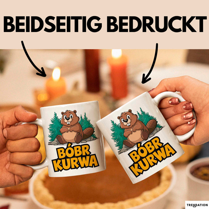 Polnisch Bóbr Kurwa Tasse Geschenk Lustige Geschenkidee Weiß Trendation