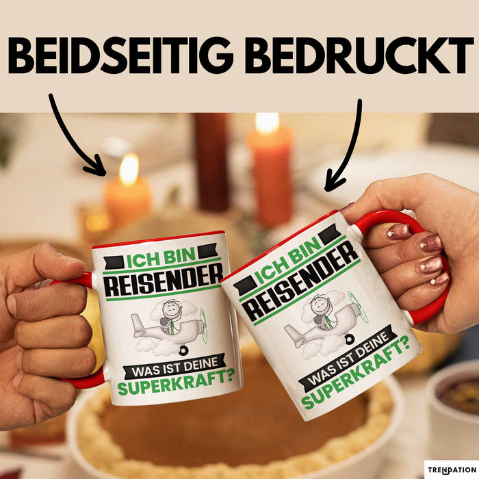 Reisender Tasse Geschenk für Reisender Geburtstag Lustiger Spruch Kaffee-Becher Was Ist Deine Superkraft Rot Trendation
