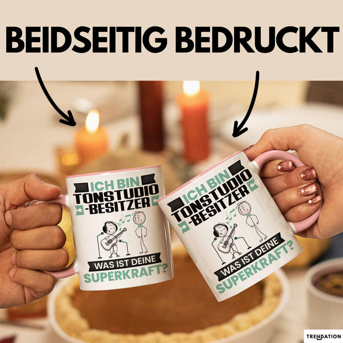 Tonstudio-Besitzer Tasse Geschenk für Tonstudio-Besitzer Geburtstag Lustiger Spruch Kaffee-Becher Was Ist Deine Superkraft Rosa Trendation