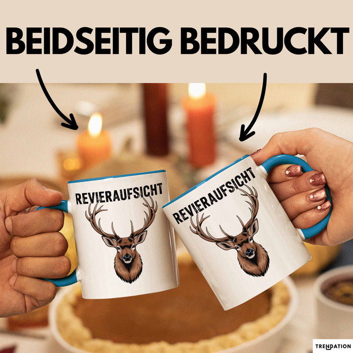 Hirschjäger Jagd Tasse Geschenk Bezirksaufsicht Spruch Blau Trendation