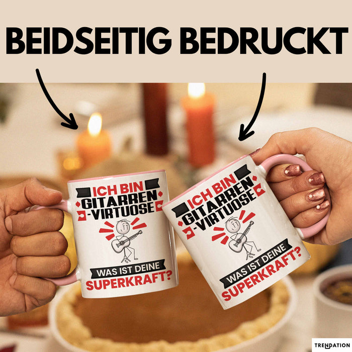 Gitarrenvirtuose Tasse Geschenk für Gitarrenvirtuose Geburtstag Lustiger Spruch Kaffee-Becher Was Ist Deine Superkraft Rosa Trendation