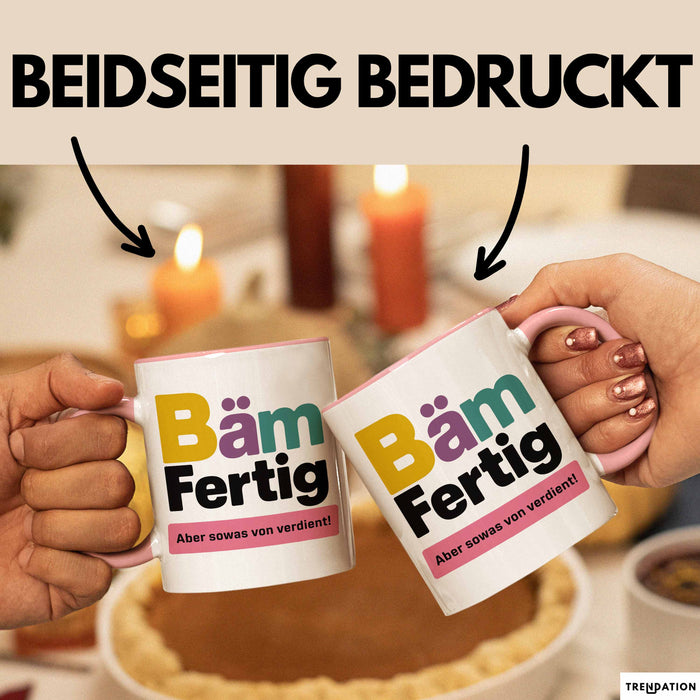 Schüler Abschluss Tasse Geschenk Lustige Geschenkidee Spruch Bam Fertig Rosa Trendation