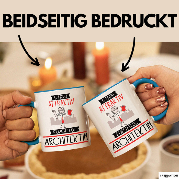 Architektin Tasse Geschenk Becher Stark Attraktiv Furchtlos Architektin Lustige Geschenkidee Blau Trendation