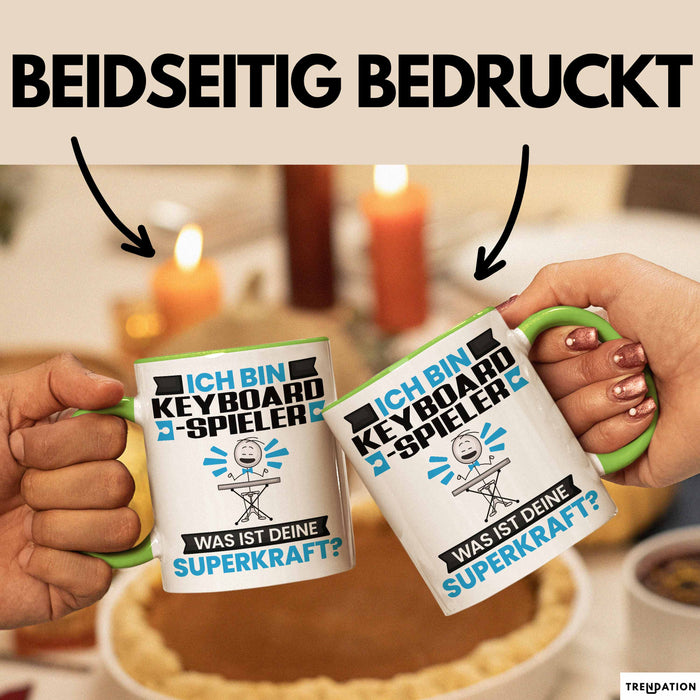 Keyboard-Spieler Tasse Geschenk für Keyboard-Spieler Geburtstag Lustiger Spruch Kaffee-Becher Was Ist Deine Superkraft Grün Trendation