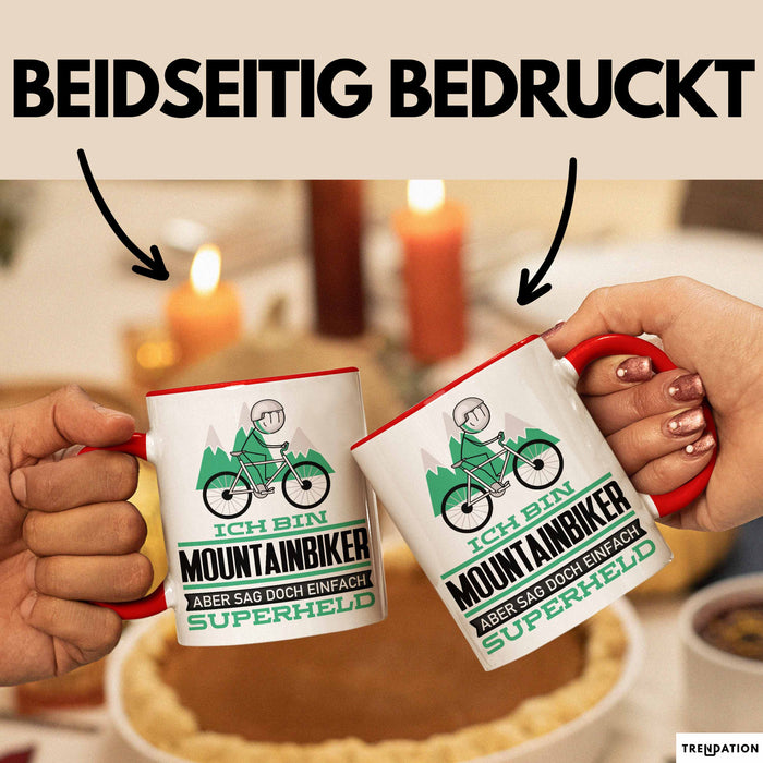 Mountainbiker Geschenk Tasse Ich Bin Mountainbiker Aber Sag Doch Einfach Superheld Lustige Geschenkdiee für Mountainbiker Kaffee-Becher Rot Trendation