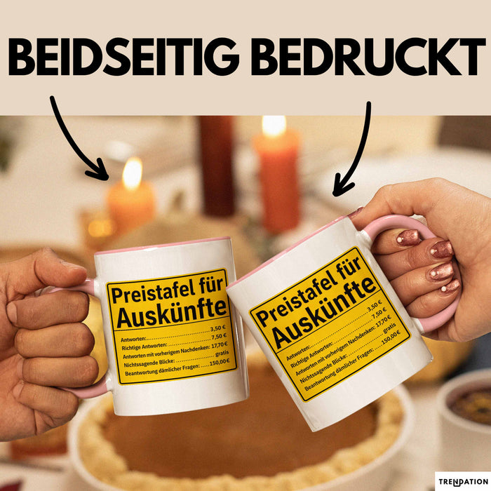Büroarbeit Kollege Tasse Geschenk Lustige Geschenkidee Spruch Preistafel Für Auskünfte Rosa Trendation