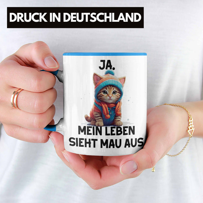 Dank Meme Tasse Katzen Besitzer Wortspiel Ja Mein Leben Sieht Mau Aus Traurige Katze Geschenkidee Süße Katze Blau Trendation
