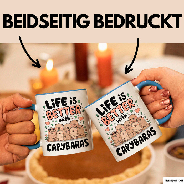 Capybara Tier Tasse Geschenk Lustige Geschenkidee Spruch Life Is Better With Capybaras Blau Trendation
