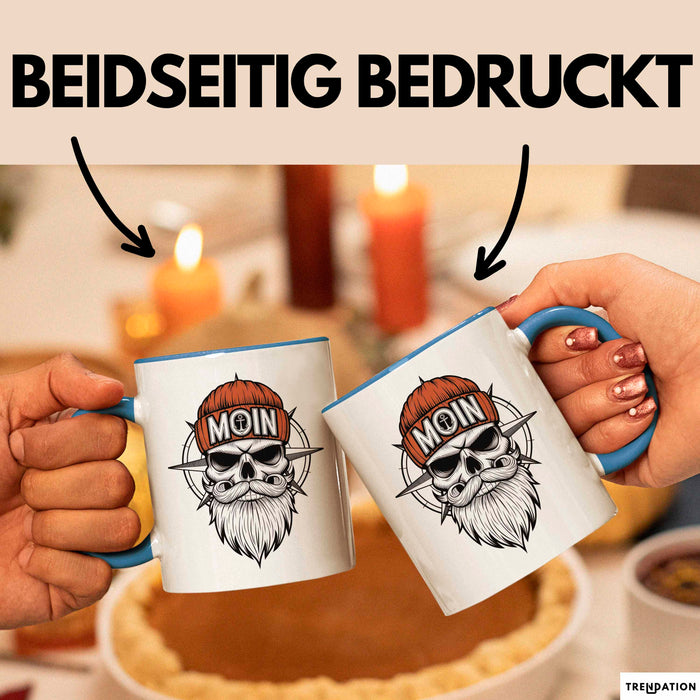Nautischer Totenkopf Seemann Tasse Geschenk Lustige Geschenkidee Spruch Moin Blau Trendation